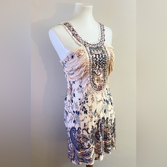 Y2K Vintage Charlotte Russe Beaded Floral Embroidered Tunic Top Fairycore Boho - Picture 4 of 5